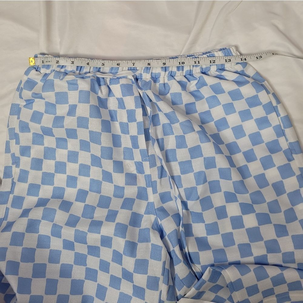New Cider Blue Check Pull On Wide Leg Pants With Pockets M — image 8 of 8